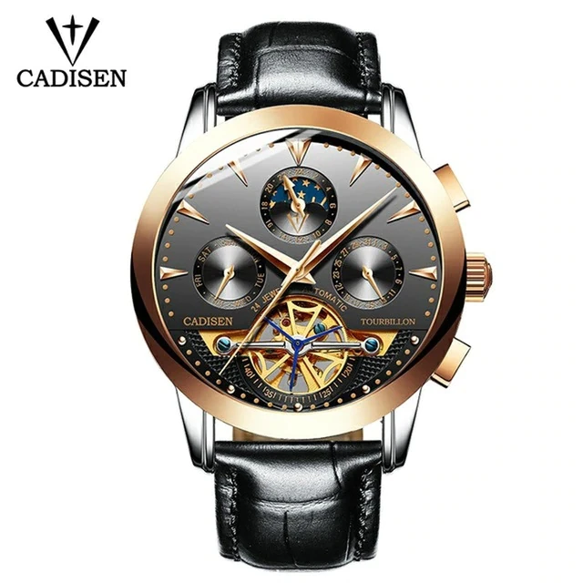 

Cadisen Top Luxury Brand Skeleton Automatic Mechanical Leather Fashion Business Waterproof Men Watch, N/a