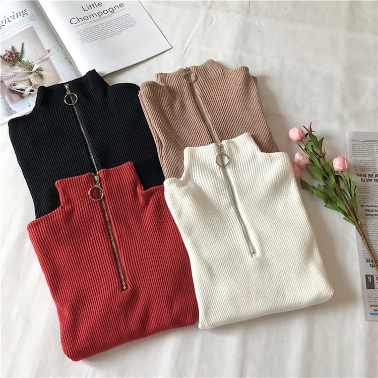 

Women's Turtleneck Pullover Knitted Jumper High Neck Half Zipper Sweater, Customized color