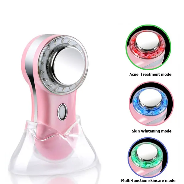 

5-in-1 Multifunction LED Therapy Galvanic Ionic Beauty Equipment Makeup Remover Skin Care Vibrating Facial Massager Battery ABS, Pink/white