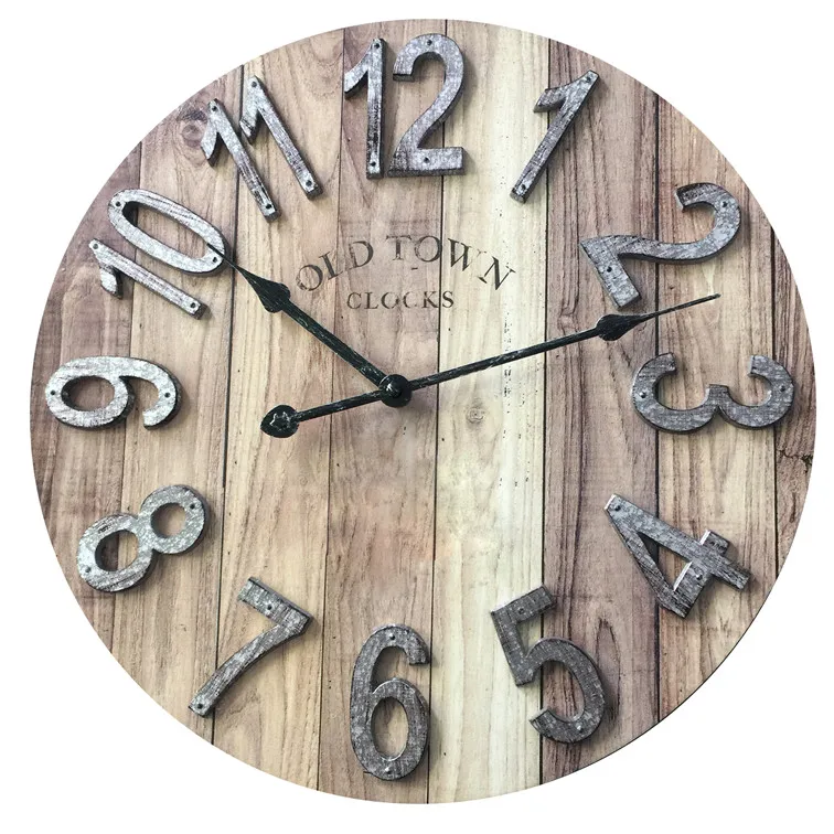 

Executive 3D numerals dial retro style wood wall clock mdf design wall clock, Wooden color