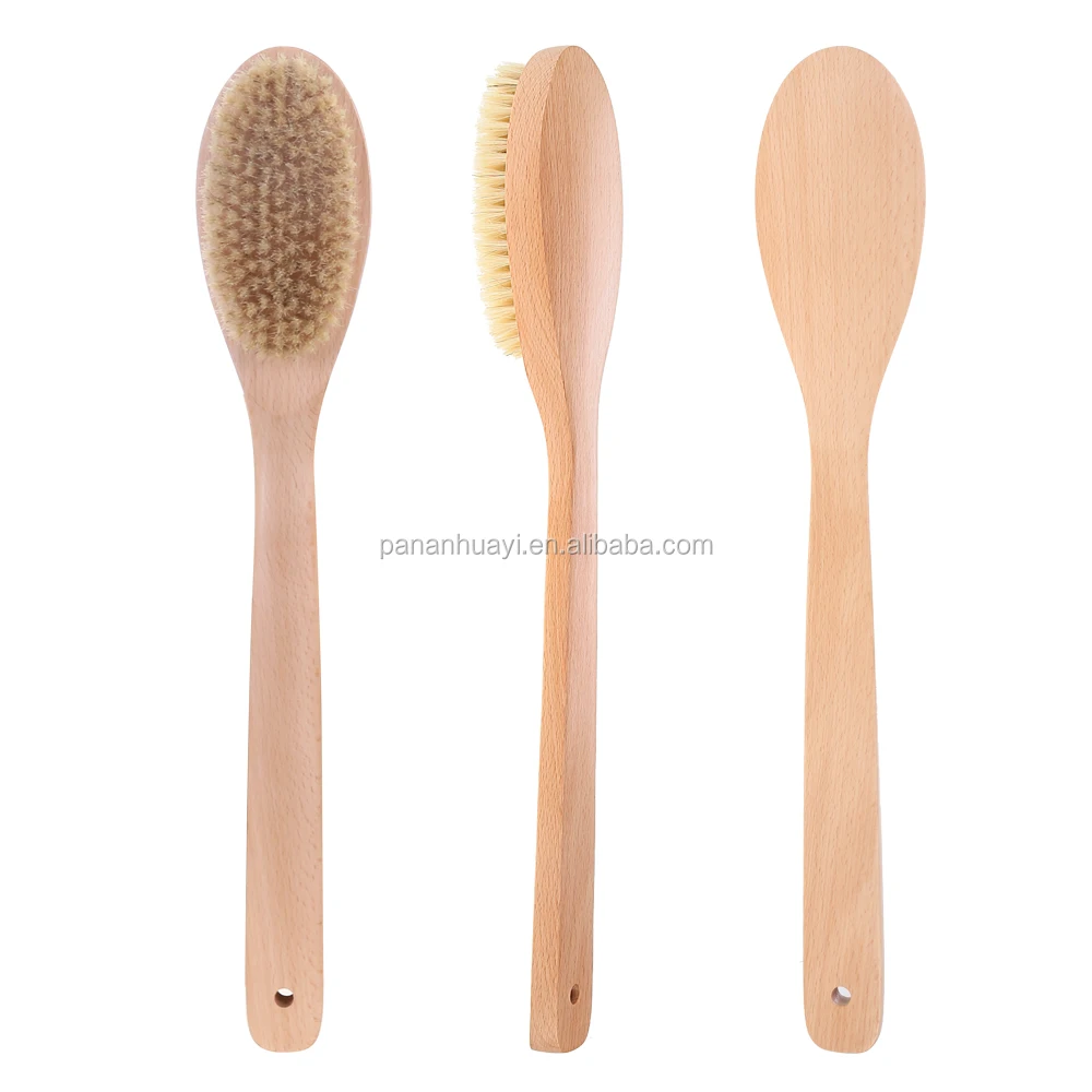 

HY OEM Natural Bristle Long handle beech wood bath brush handle bath body brush