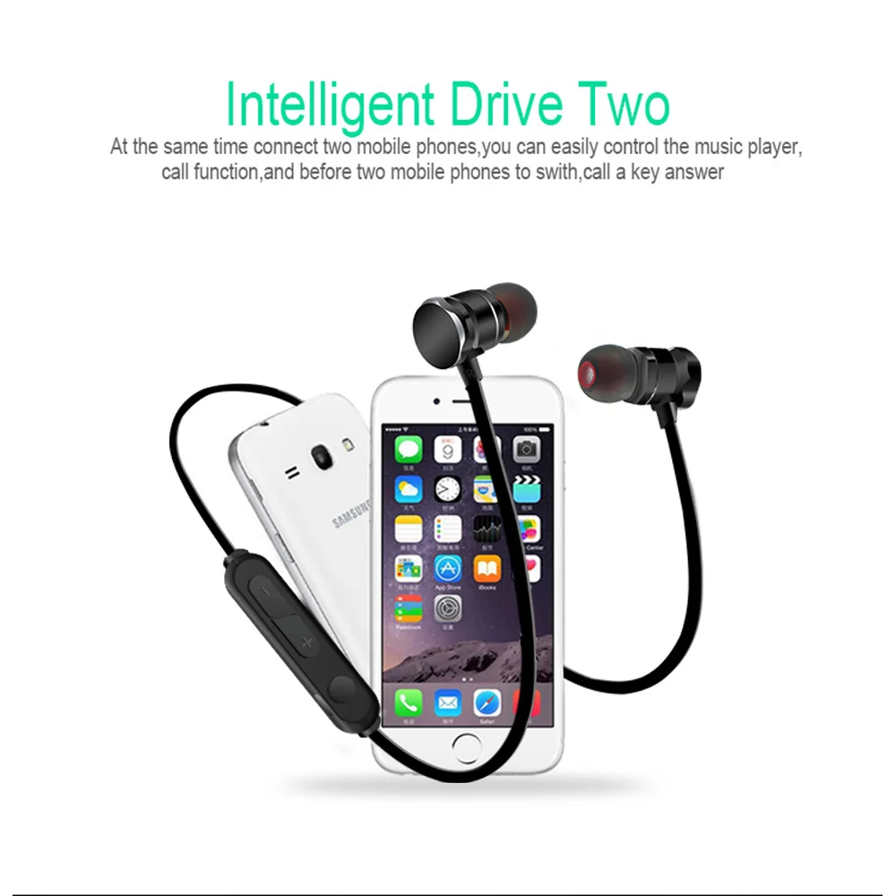 IPX3 Magnetic Headset Stereo Wireless Mobile Sport BT Earphone with Mic
