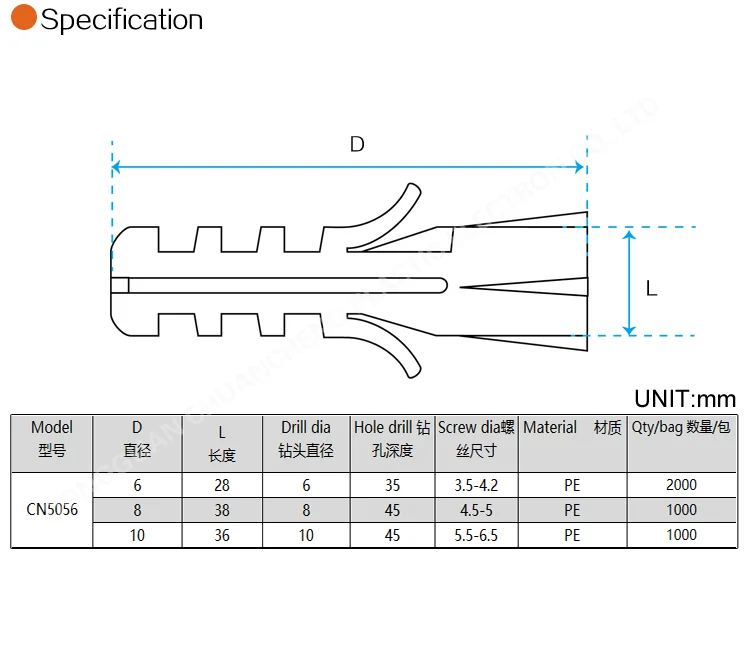 8x40mm Wholesale High quality Plastic Nylon anchor