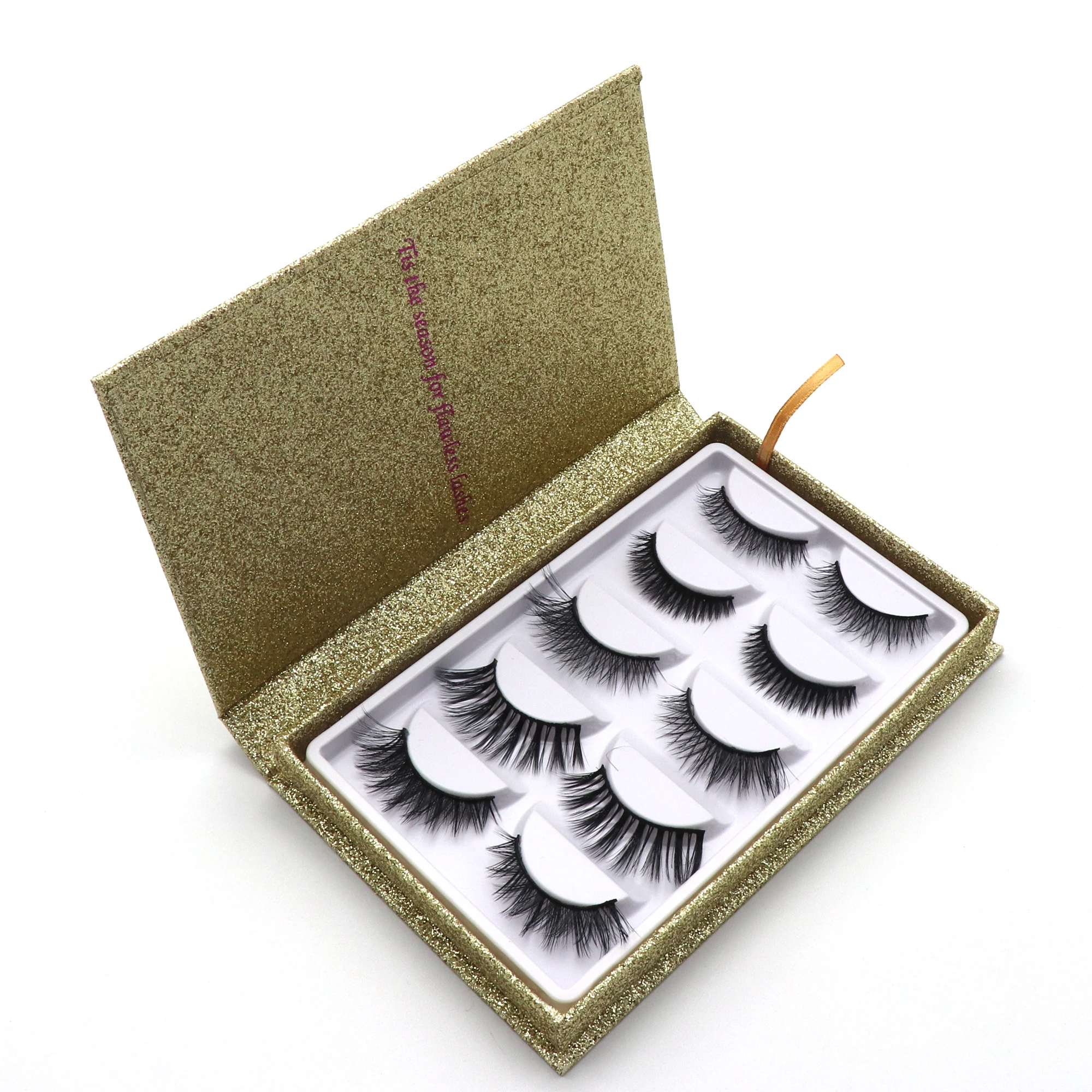 

Four pairs multipack faux mink glue eyelash with private label for world beauty, Natural black