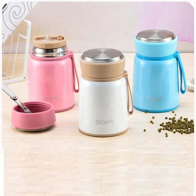 17oz Vacuum Lunch Jar Stainless Steel Insulated Food Container With Stopper Lid Strap