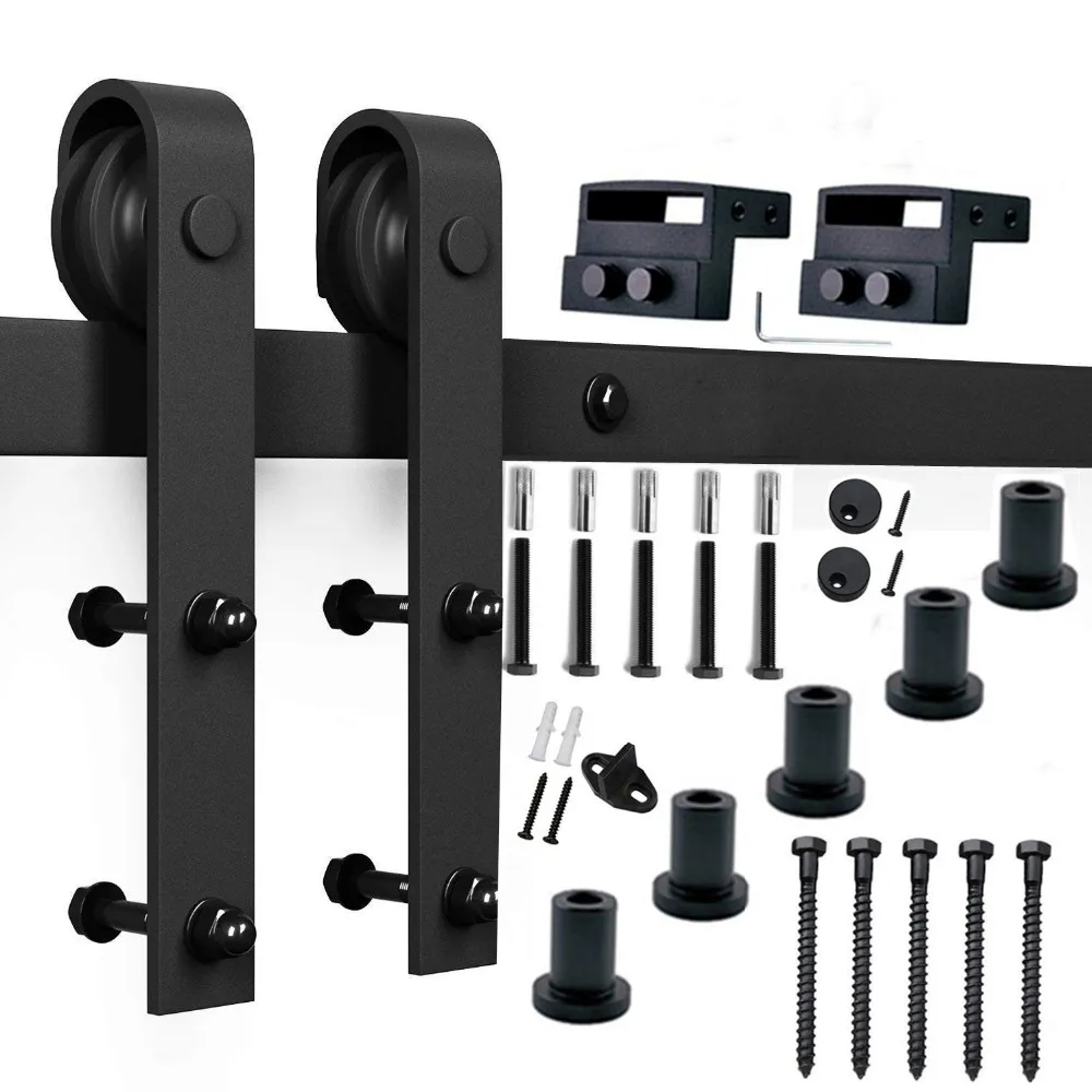 Barn Door Hardware Heavy Duty Set Cabinet Rolling Industrial Bypass Double Iron kit Sliding Barn Door Hardware For Wood Door