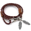 Fashion Leather Wrap Braided Wristband Cuff Punk Men Women Bangle Black Leaves Bracelet Gift