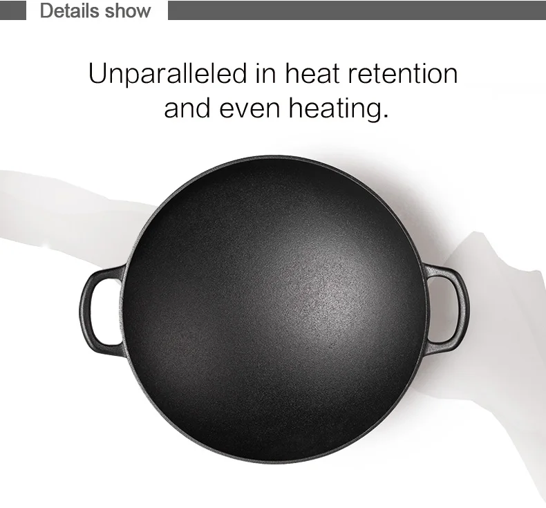 Best Cast Iron Flat Bottom Woks With Wooden Glass Lid Cast Iron Wok Sgs