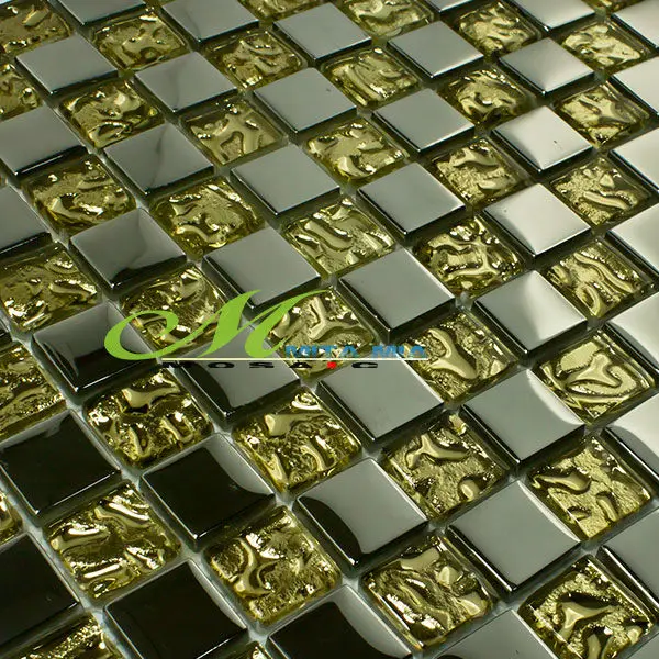 Popular flat dark golden glass mosaic decorated pool floor wall tile