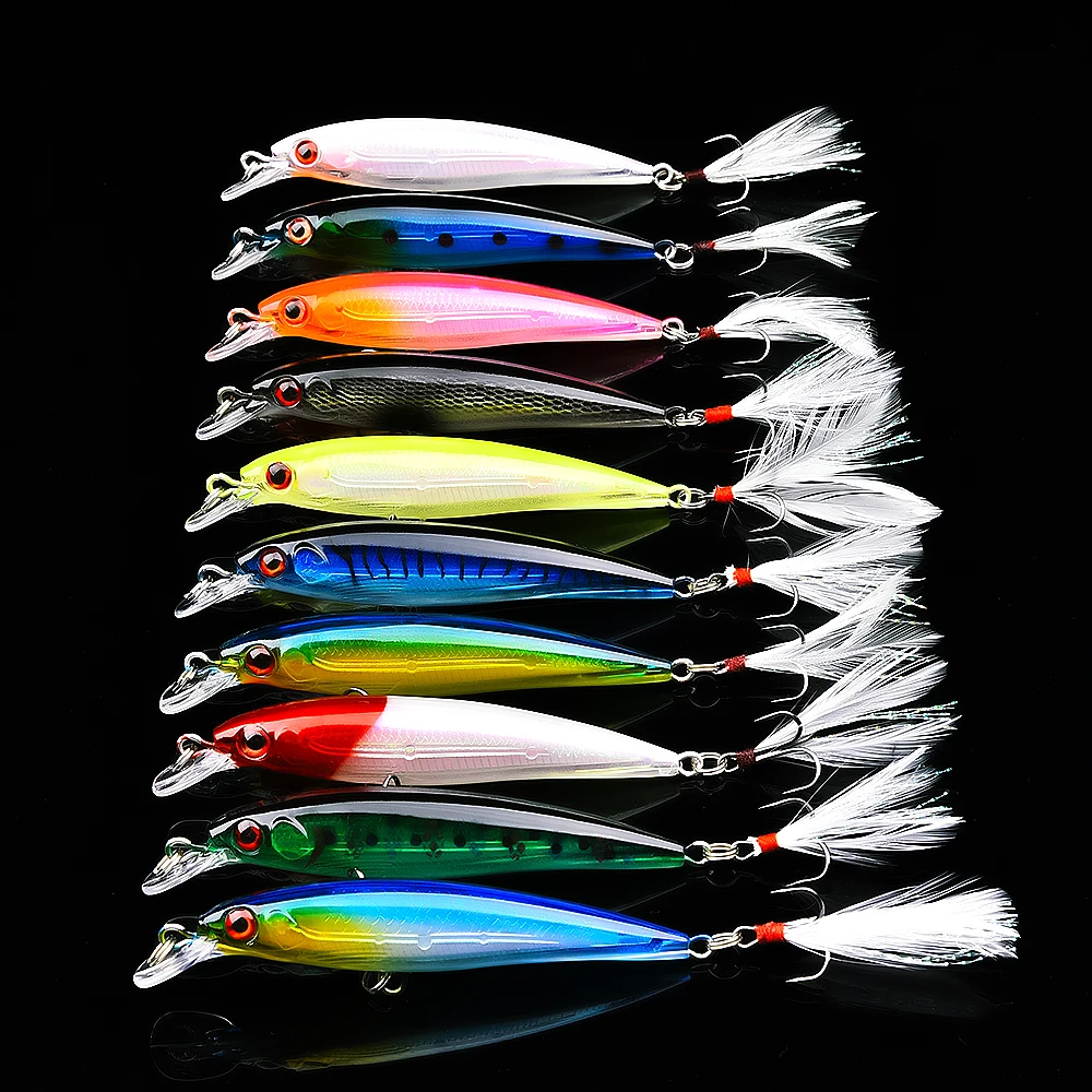 

Peche Luya Fishing Tackle Feather Lure 9cm Plastic Hard Minnow Fishing Perch Lures, 10 colors available