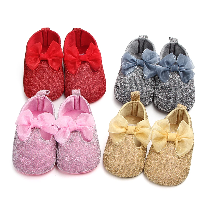 

4 Colors High quality anti-slip beautiful bowknot baby girl shoes, Grey/red/pink/gold