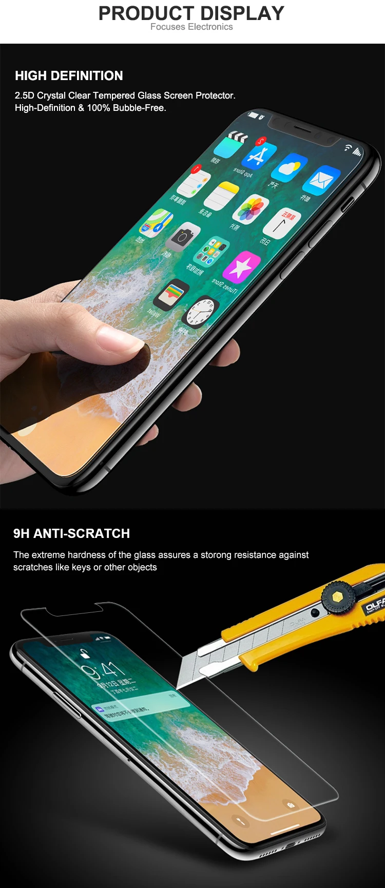 2 Pack Custom Made Mobile Phone 9h Glass Screen Protector For Iphone X