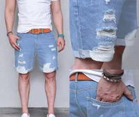 

European and American short jeans men's summer popular light color men's hole denim shorts