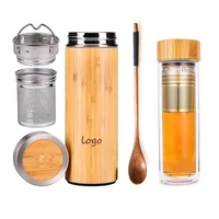 

17oz Stainless Steel Thermos Mesh filter Fruit Infused Water Flask Bamboo Tea Tumbler for Loose Leaf