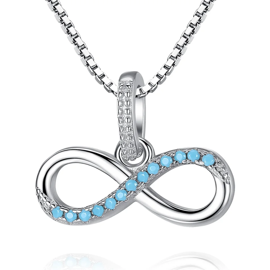 

Austrian Unique 925 Sterling Silver Necklace Infinite Pendant Necklace with Blue Beads fit Fashion Women Wedding Necklace