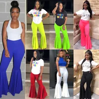 

Women's High Waist Solid Bell trousers European and American Style Plus 3XL 4XL 5XL Size NightClub ruffle pants