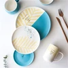 Zogift alibaba wholesale price dinnerware sets porcelain custom gole rim dinner plate ceramic tableware