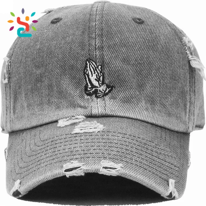 

Twill denim baseball cap abrasion 100% cotton sports hat Damaged thick snapback hats frayed caps