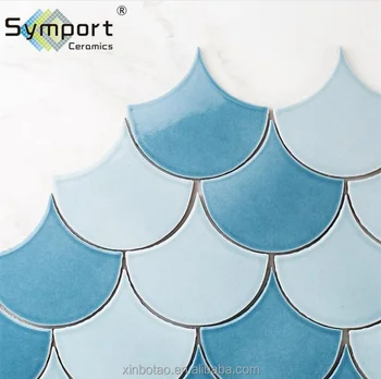 Luxury Blue Ogee Drop Scallop Ceramic Mosaic Fish Scale Wall