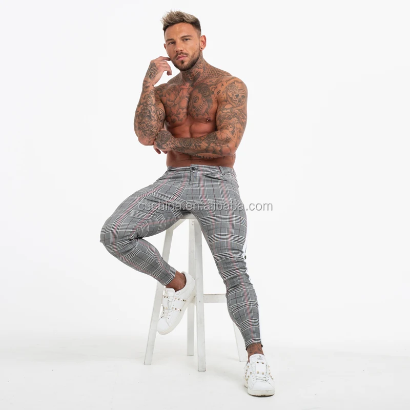 stretch skinny check trousers