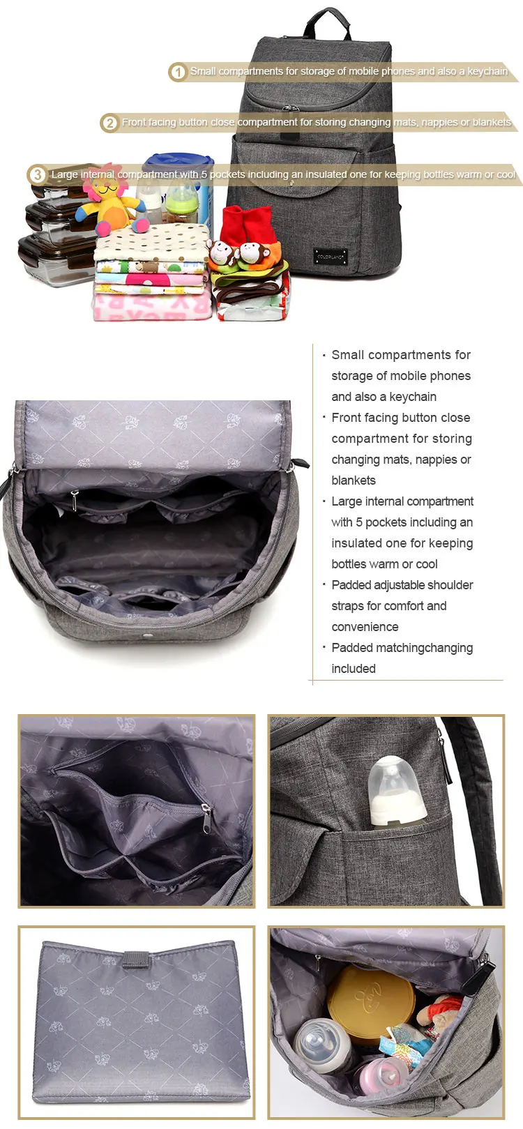 Customized Huge Capacity Breast Pump Backpack Diaper Bag With