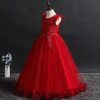 

Latest party dress designs for kid flower girl evening gown children Red Birthday dress for 10 years old