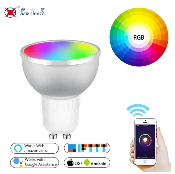 Remote Controlled GU10 base 5w smart bulb alexa, indoor wifi smart led bulb with tuya solution