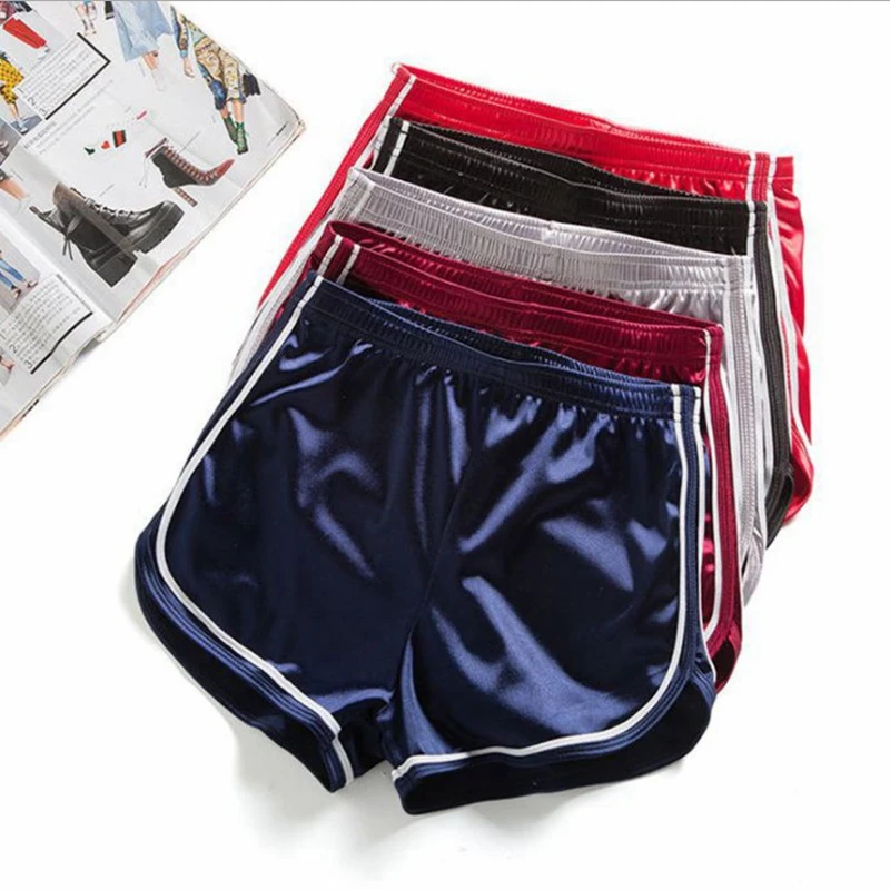 Wholesale Satin Smooth Women Sports Shorts Female High Waist Fitness Running Yoga Pants Home Pajama Pants