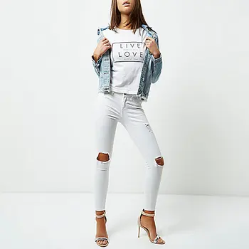 ladies white ripped jeans