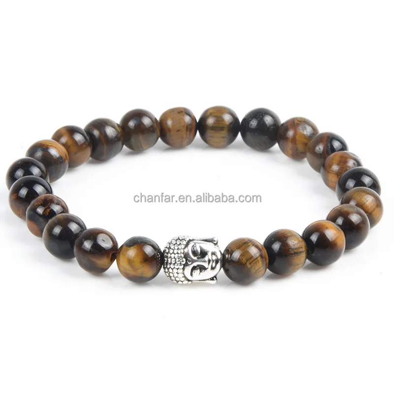 

Tiger eye natural stone bead bracelet with buddha charm semi-precious stone bracelet for men and women jewelry