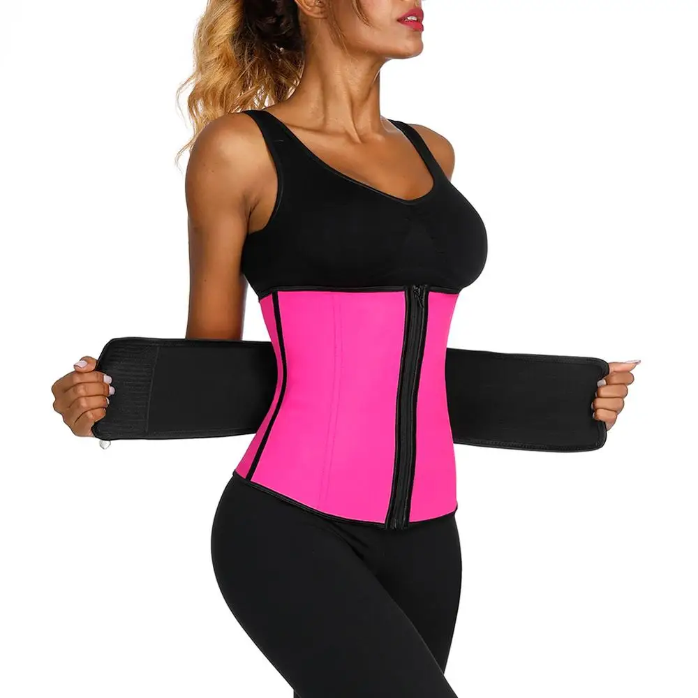 

2019 Wholesale Zipper Front With Sticker Rose Red 7 Steel Bones Plus Size Latex Waist Shaper Waist Trainer Women, Black