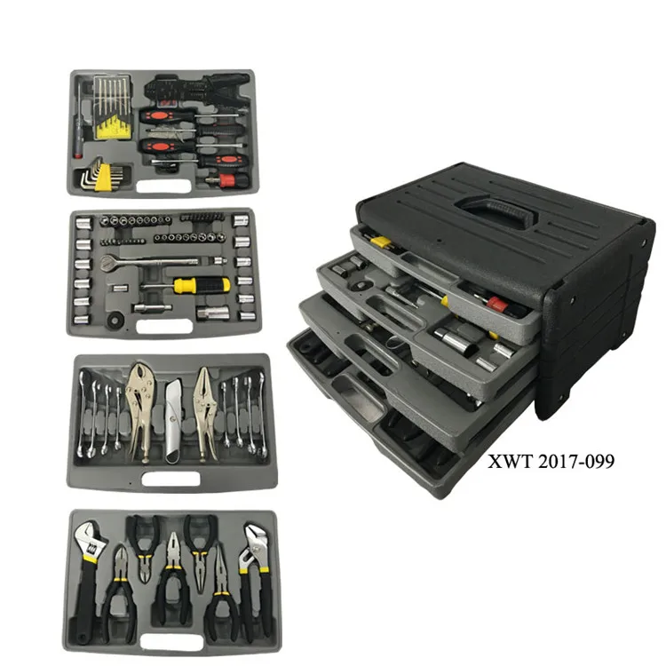 Factory's products 99pcs Four layers drawers of hand plastic tool set Cars and bicycles repair tools set