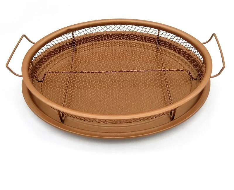 

Sweettreats Copper Crispy Tray Oven Air Fryer, Durable Mesh Basket with Reinforced Ceramic Plate Dish Metal Irregular CE / EU, As picture