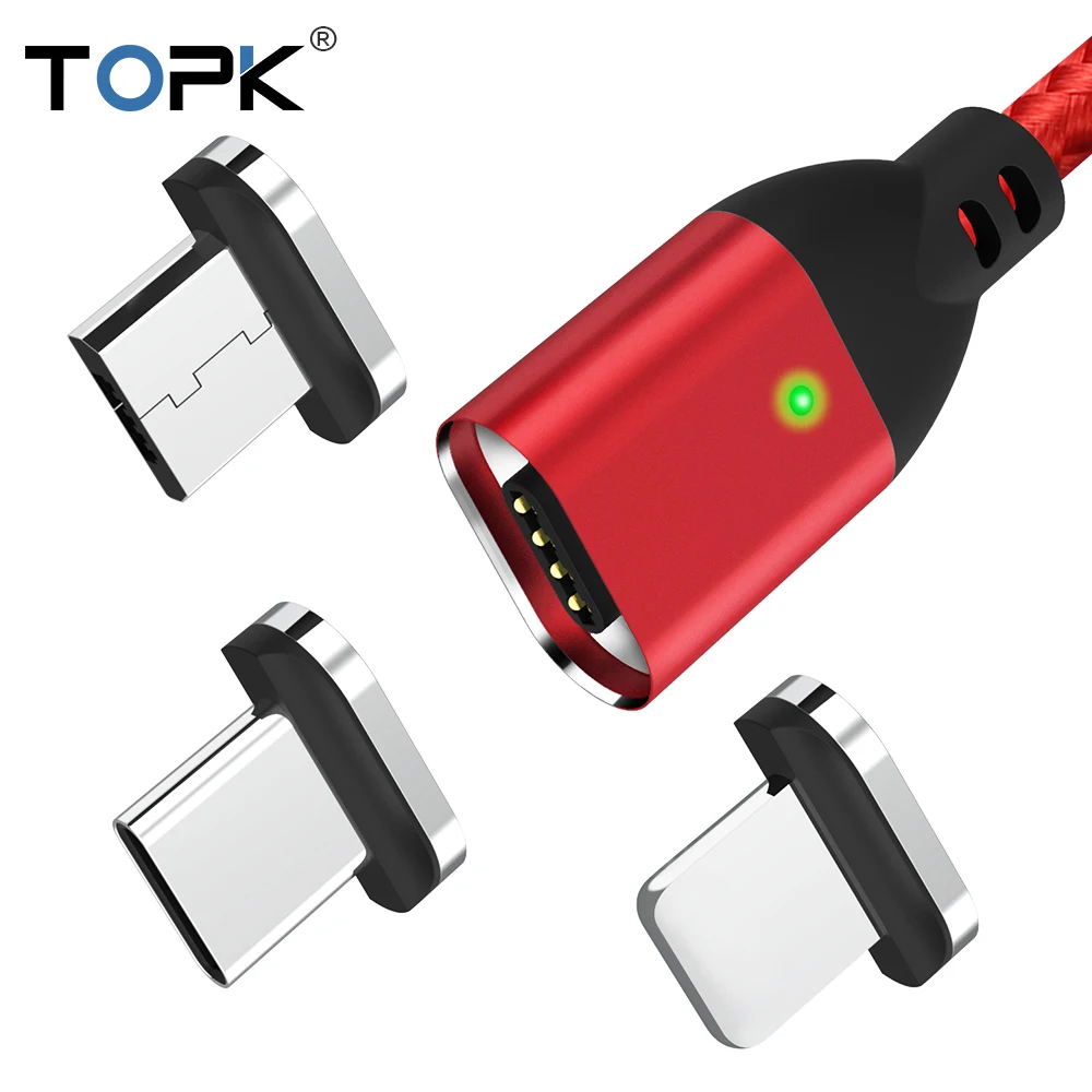 

2019 TOP Seller 1M(3.3ft)TOPK AM41 LED Magnetic 3 in 1 Cable, Black/red/grey/gold/sliver