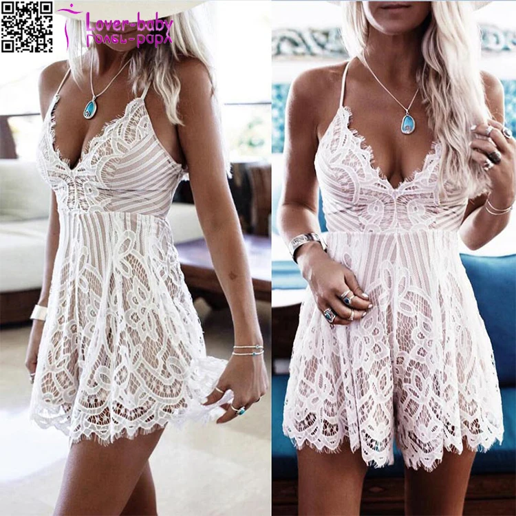 

Womens Holiday Mini white Lace sexy custom made women Jumpsuit L55341