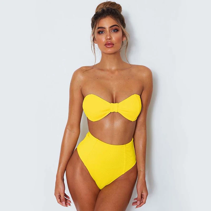 

2019 Pit bikini split high waist sexy bodice backless bathing suit, White;pink;yellow;blue
