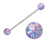 Sparkling synthetic Purple fire Opal Industrial Barbell piercing bar jewelry ring Earring 14g 14 gauge
