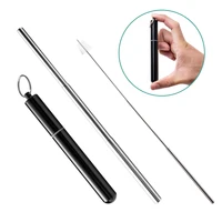 

Eco Friendly Foldable Stainless Steel Metal Collapsible Straw With Case Brush