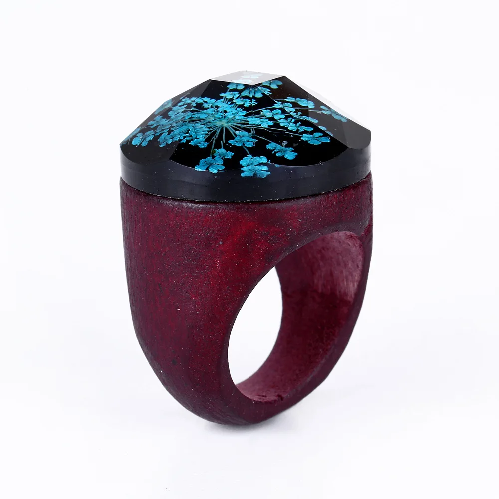 

New fashion resin wood dry flower creative couple ring manufacturers wholesale RERI004, As the picture