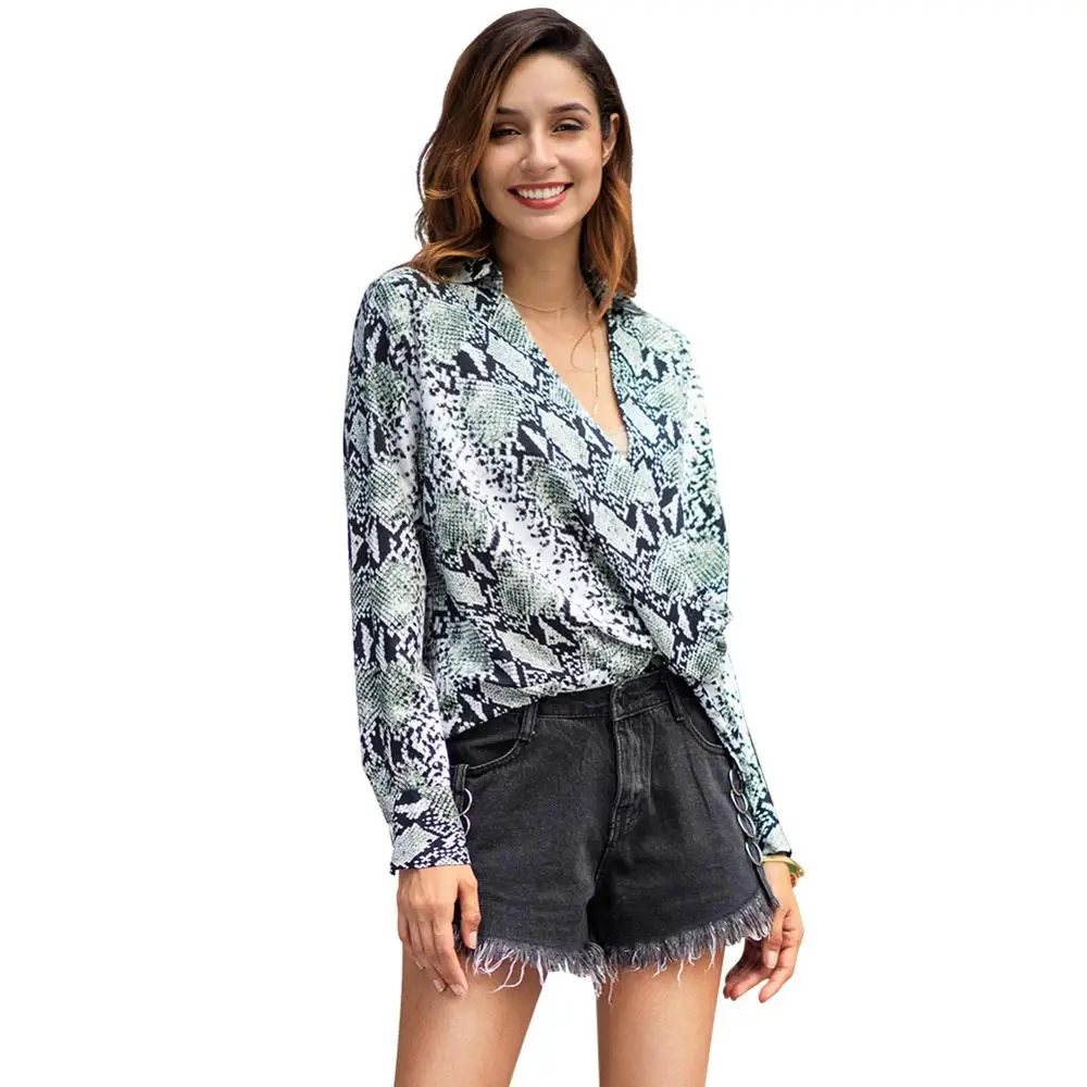 

New women shirts V-neck long sleeve tops print chiffon blouse
