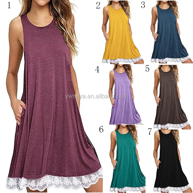 

2019 Fashion womens lace dress cotton knit sexy sleeveless skirt with plain multi-colors instock items for summer girls instock, Picture show