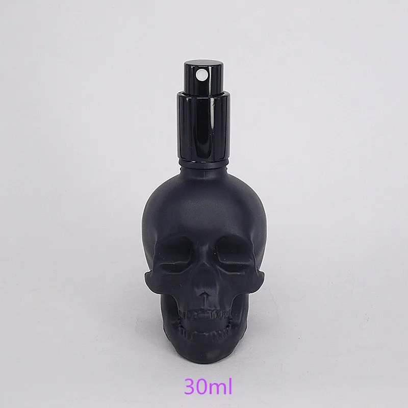30ml Frosted Black Skull Glass Spray Bottle For Deodorant Fragrance