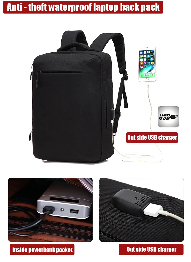 3IN1 waterproof multifunctional unisex USB charging port laptop school backpack rucksack back pack messenger bag satchel 2017