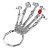 Creative Personality Jewelry Skull Inlaid Ruby Finger Skeleton Ring With Finger Chain Halloween Funny Bangle