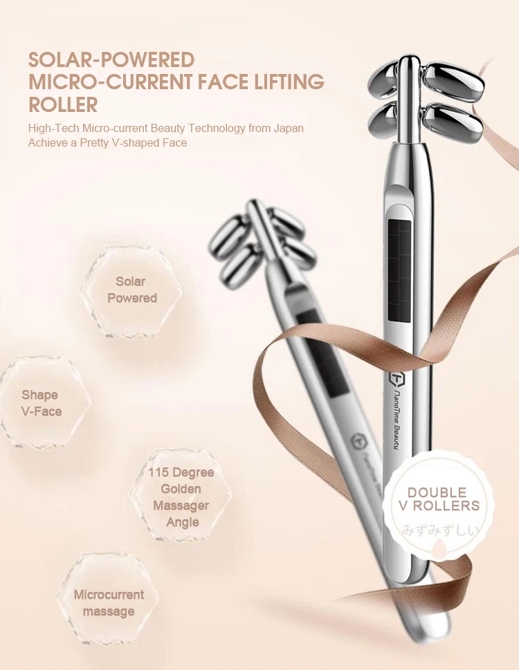beauty face skin v shape micro electronic pulse germanium massager roller for facial