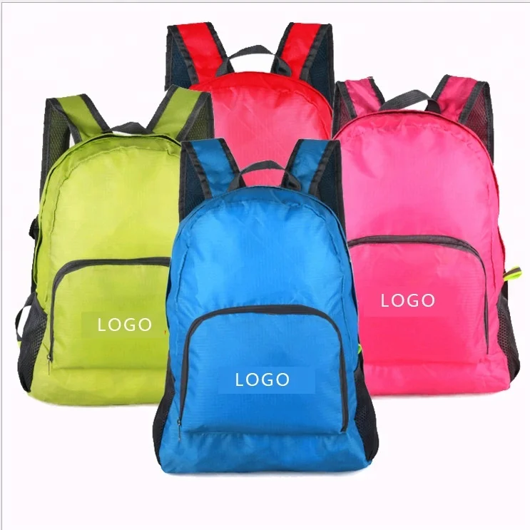 

Wholesale cheap polyester blank folding backpack promotional bags with customer logo, Blue or according to your request