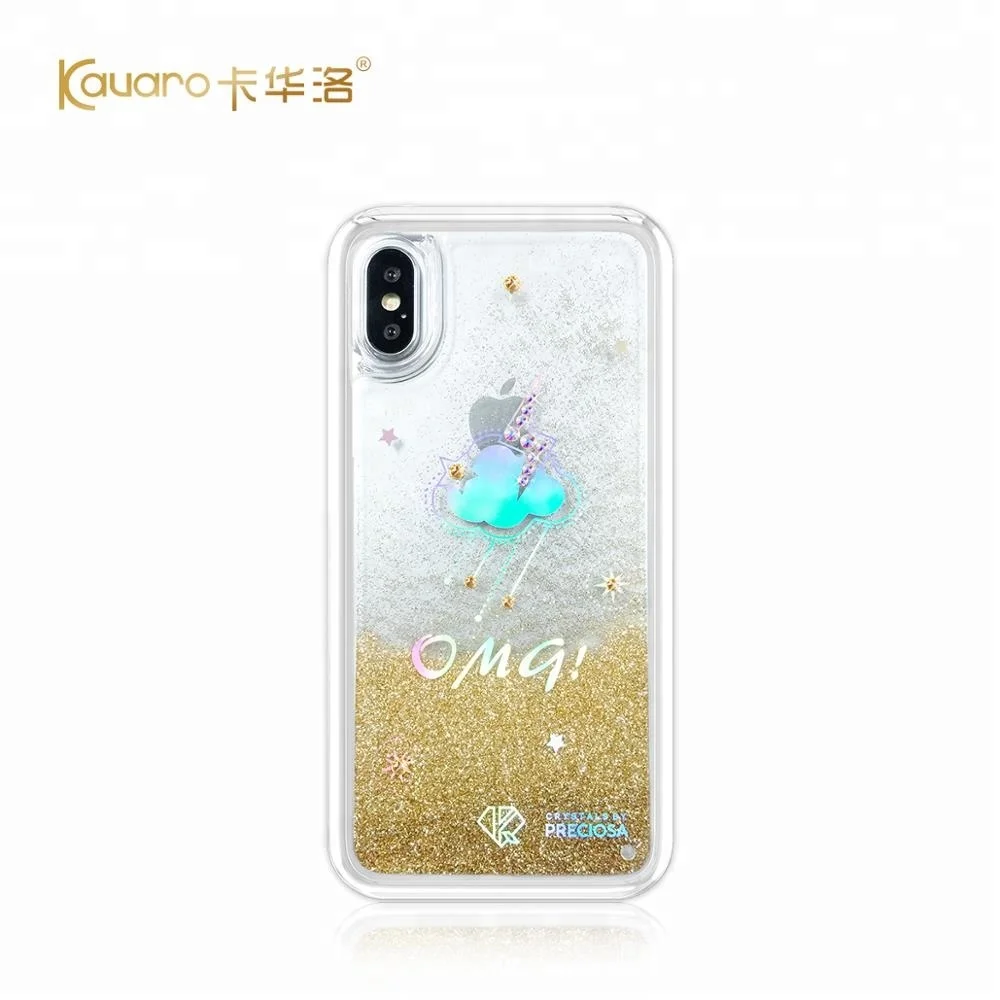 

Preciosa Crystals Luxury Bling Glitter Liquid PC TPU Cell Phone Mobile Cover Hard Phone Case for iPhone X XS
