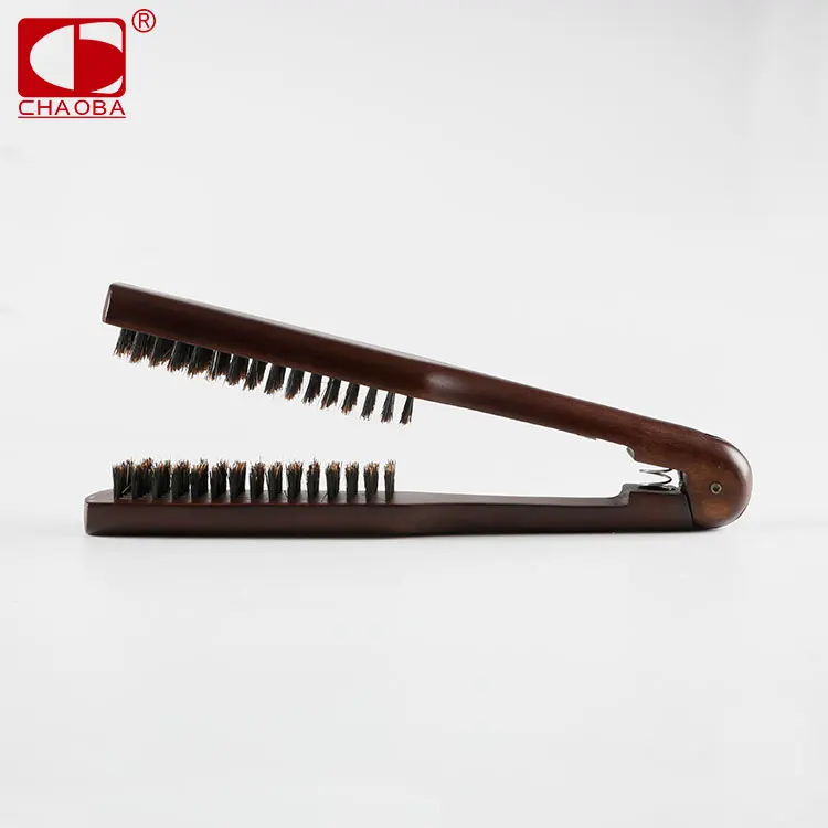 

Professional double sided wooden hair straightening brush new, Black/ can be oem