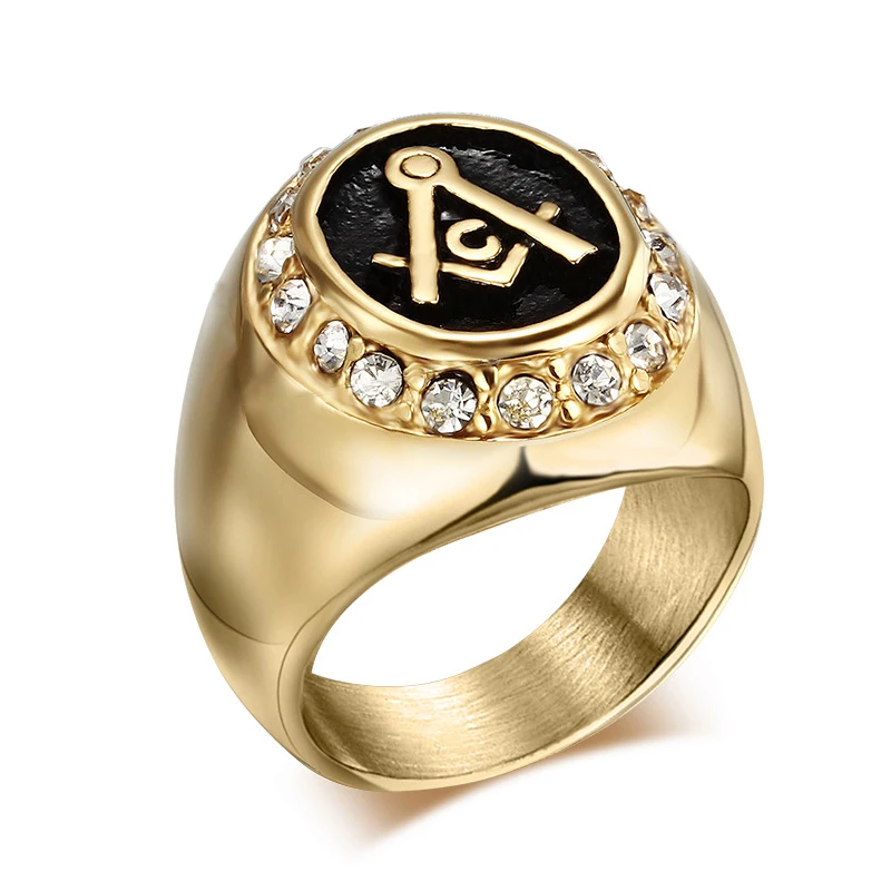 

Religious Simple Fashion Men Jewelry Stainless Steel Freemasons Gold Masonic Ring
