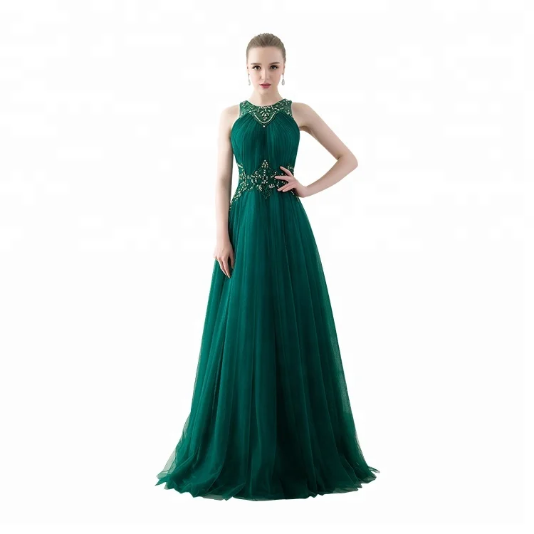 

floor length halter neck prom dress HMY-CDE008 formal dress vestido de verde, Customized